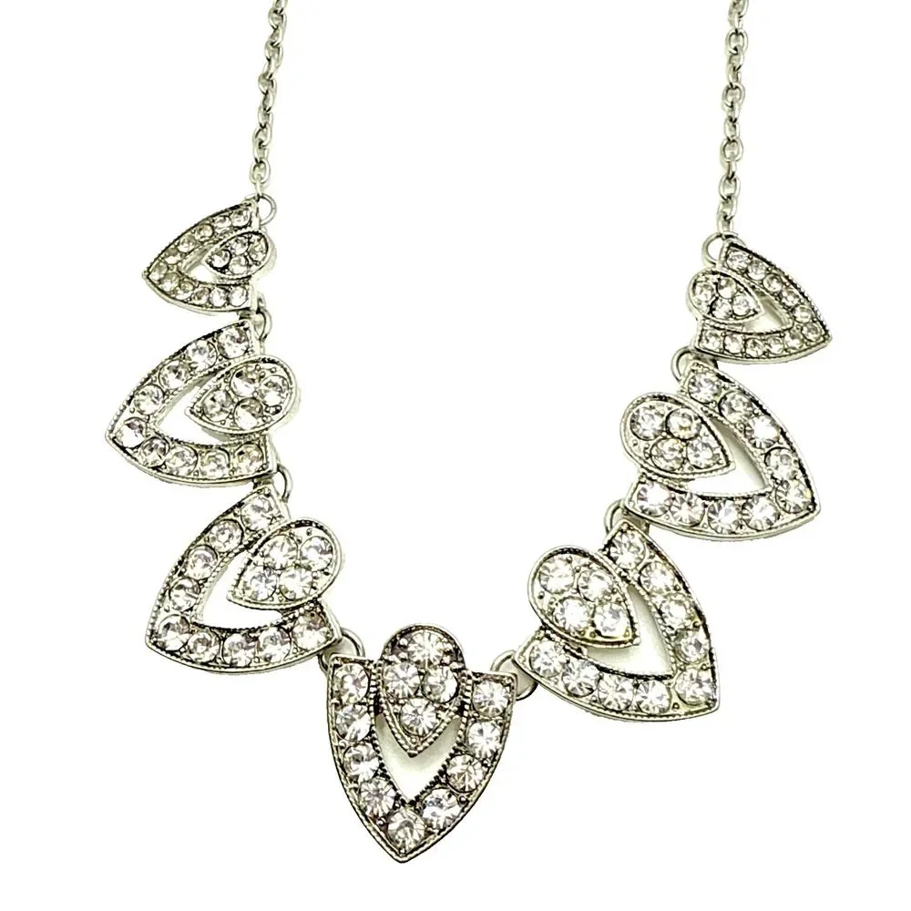 Art Deco Crystal Rhinestone Bib Necklace Silver Tone Bridal Prom Statement 19